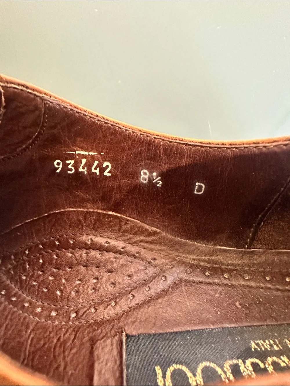 VTG Brassboot Mens Oxford Sz 8.5 D Tan Leather Cap Toe Brogue Italy Dress Shoes